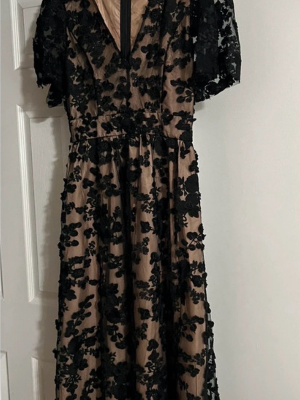 Flying Tomato Black Lace Overlay Maxi Dress with Nude Lining
